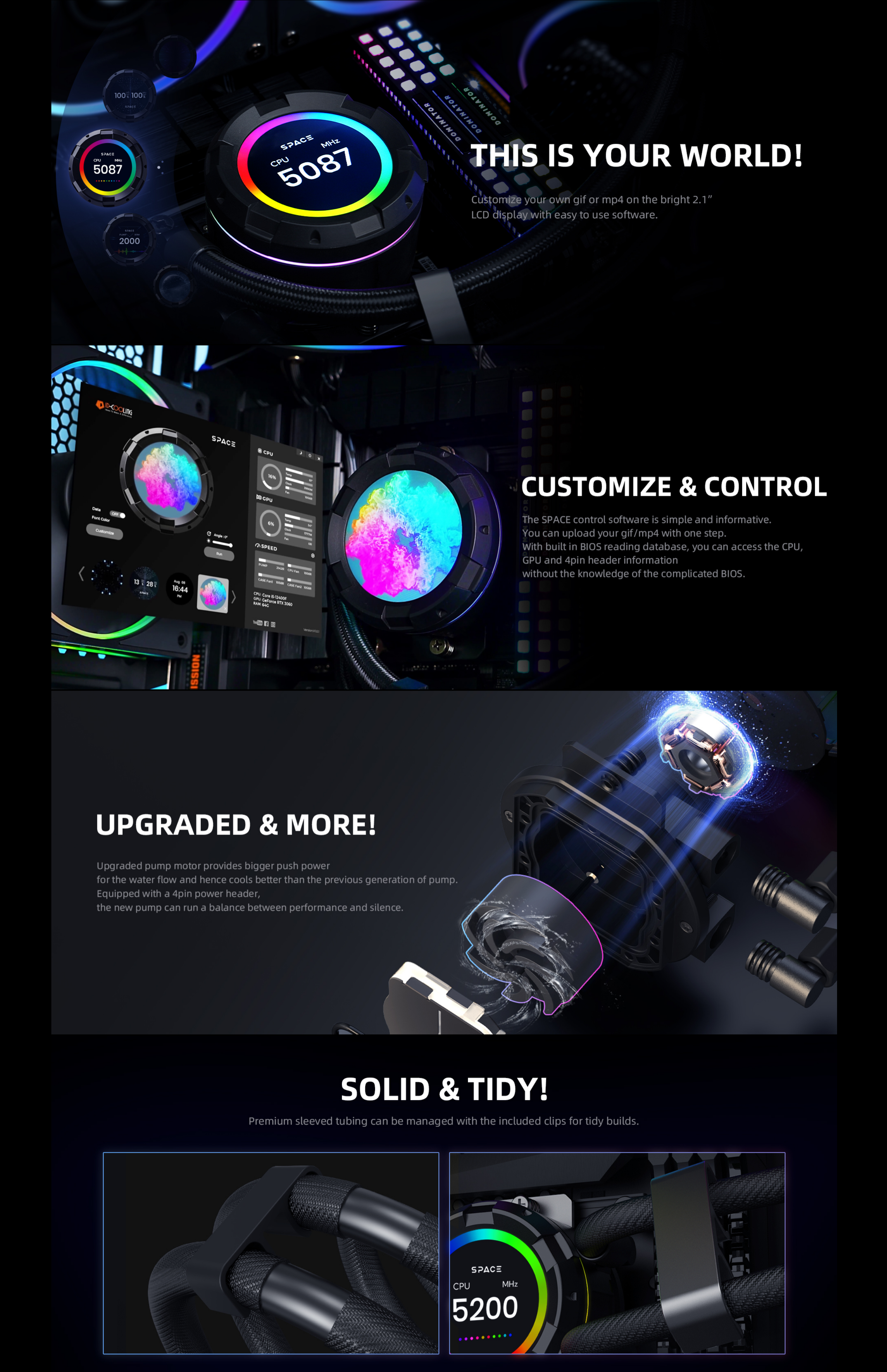 A large marketing image providing additional information about the product ID-COOLING Space LCD 360mm AIO CPU Liquid Cooler - Black - Additional alt info not provided